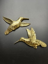Vintage HOMCO Hummingbird Wall Decor (2) Gold Tone Plastic Made in USA