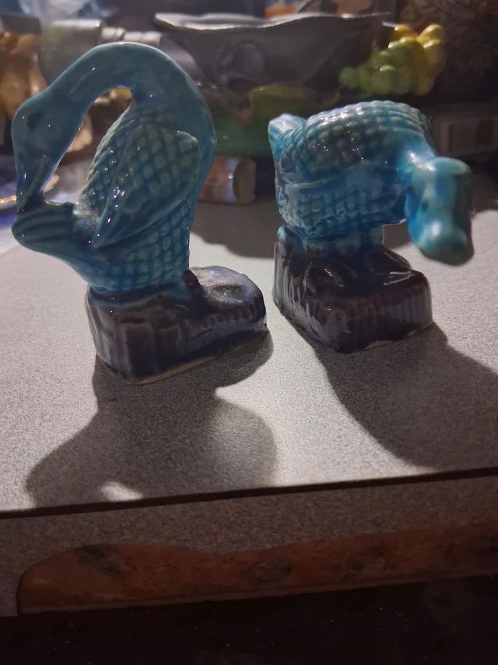 2 RARE Antique Chinese Turquoise Blue Glazed Porcelain Duck Goose Figurines - Image 3 of 4