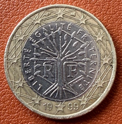 Pièce 1 euro France 1999 arbre de vie Courante ERREURS - Photo 1/4