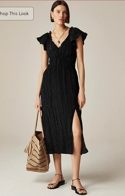 J. Crew 3x Palermo dress in viscose-blend crinkle- Black