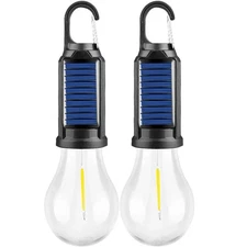 2Pcs Solar Powered Hanging LED Light Bulb Outdoor Waterproof Tent Camping Lights