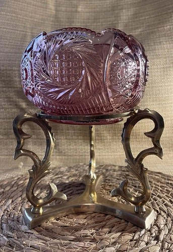 Fenton Vintage Pink Pressed Glass Centerpiece Candleholder w/Ornate Brass Stand