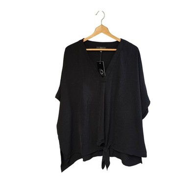 Fred David Women 3X Black V-Neck Front Tie Dolman Sleeve Blouse G2U066RW NEW