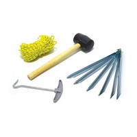 Zelt-Set Heringe 6 ErdnäGel Auszieher Gummihammer Abspann-Seil Notfallset Neu