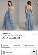 Azazie Dusty Blue Chiffon A-Line Pleated Sleeveless Bridesmaid Dress 6