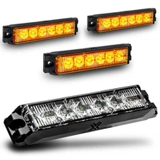 4pc Amber LED Flashing Emergency Warning Hazard Grille Strobe Light Head
