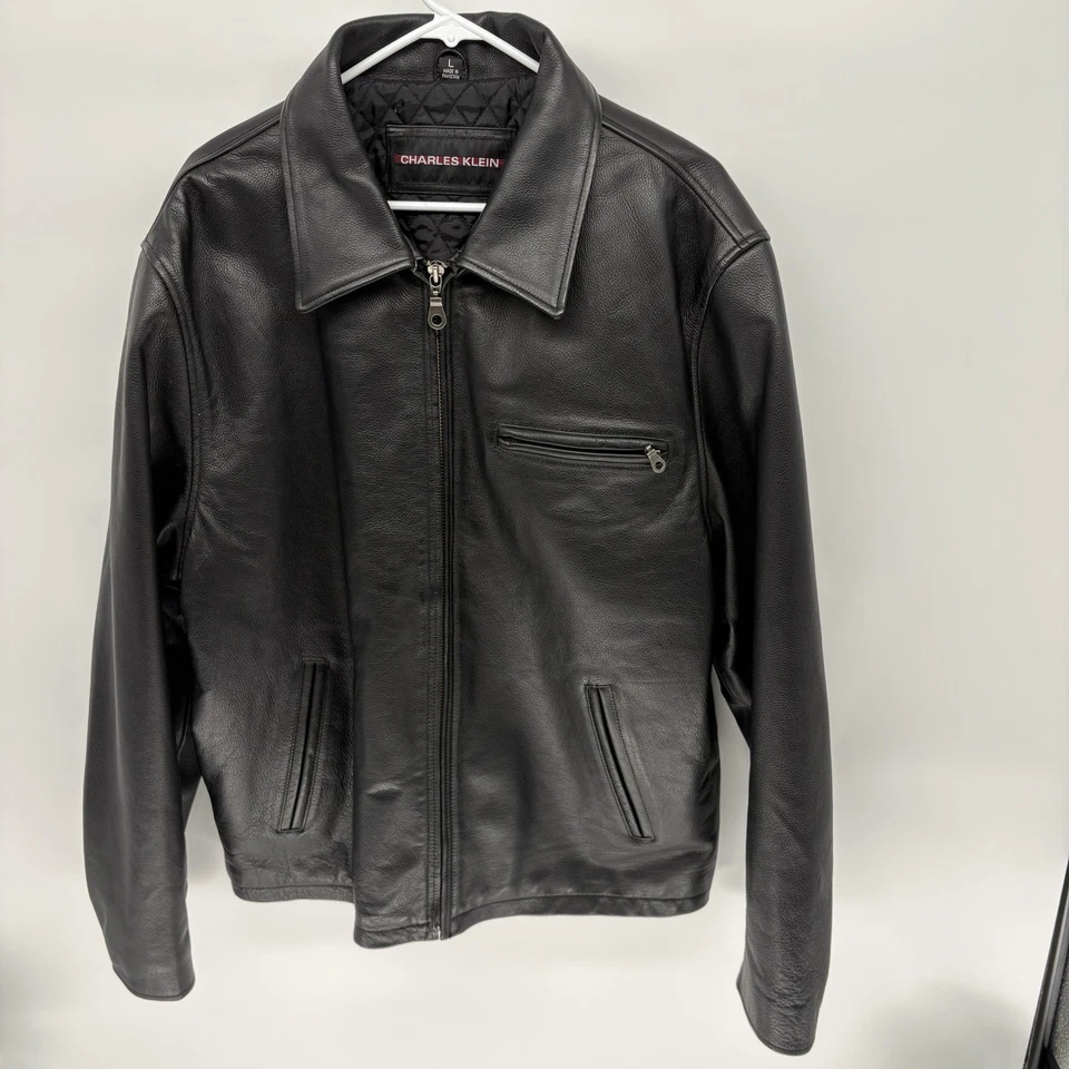 Jaqueta de couro genuíno preta lisa Charles Nr casual empresarial Y2K masculina G - Imagem 2 de 4
