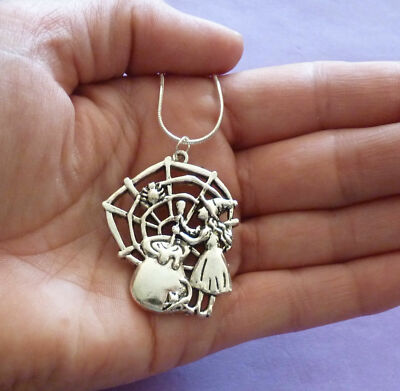 large SPIDER WITCH HALLOWEEN KETTLE 925 STERLING SILVER 18'' chain female