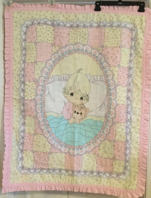 Precious Moments Vintage Bebê Cobertor De Berço Menina De 35 X 45 Teddy Bear Ebay