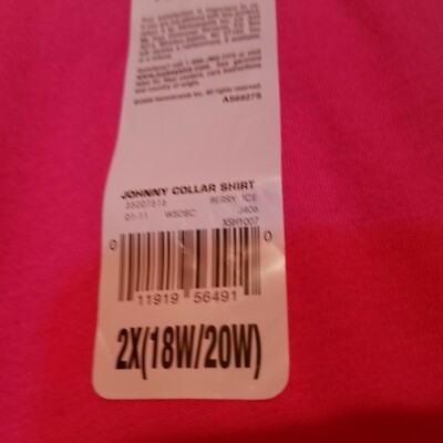 シャツ JMS Just My Size Woman Plus 2X Pink 100% Cotton JOHNNY COLLAR