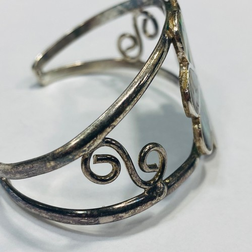 Bracciale colore argento abalone conchiglia intarsiata forma fiore centro firmato - Foto 13 di 18