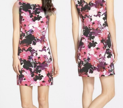 Eliza J Women's Pink Floral-Print Sheath Dress Lined Sleeveless