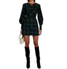 Staud Crosshill Check Cotton Long Sleeve Back Cutout Black Minidress Size: XS