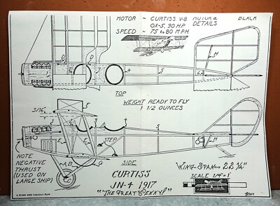 1917 CURTISS JN-4 JENNY BALSA FREE FLIGHT MODEL AIRPLANE PLANS 24'' WINGSPAN