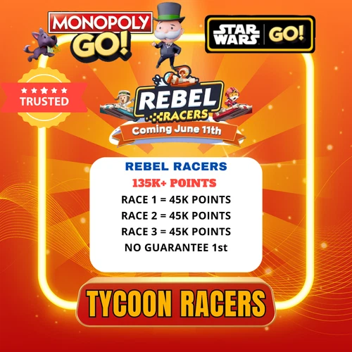 Monopoly_GO_Event ⭐️ Rebel Racers Event 45k Points/Race ⭐️ 1 slot