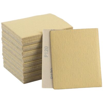120 Grit Gold - 1/4 Sheet Hook & Loop Sandpaper Sheets 5.5'' x 4.5'' - 100 PCS