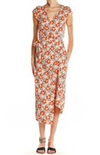 J.CREW Mercantile S Wrap Dress Floral Midi Short Sleeve Tie Red V-Neck A-Line