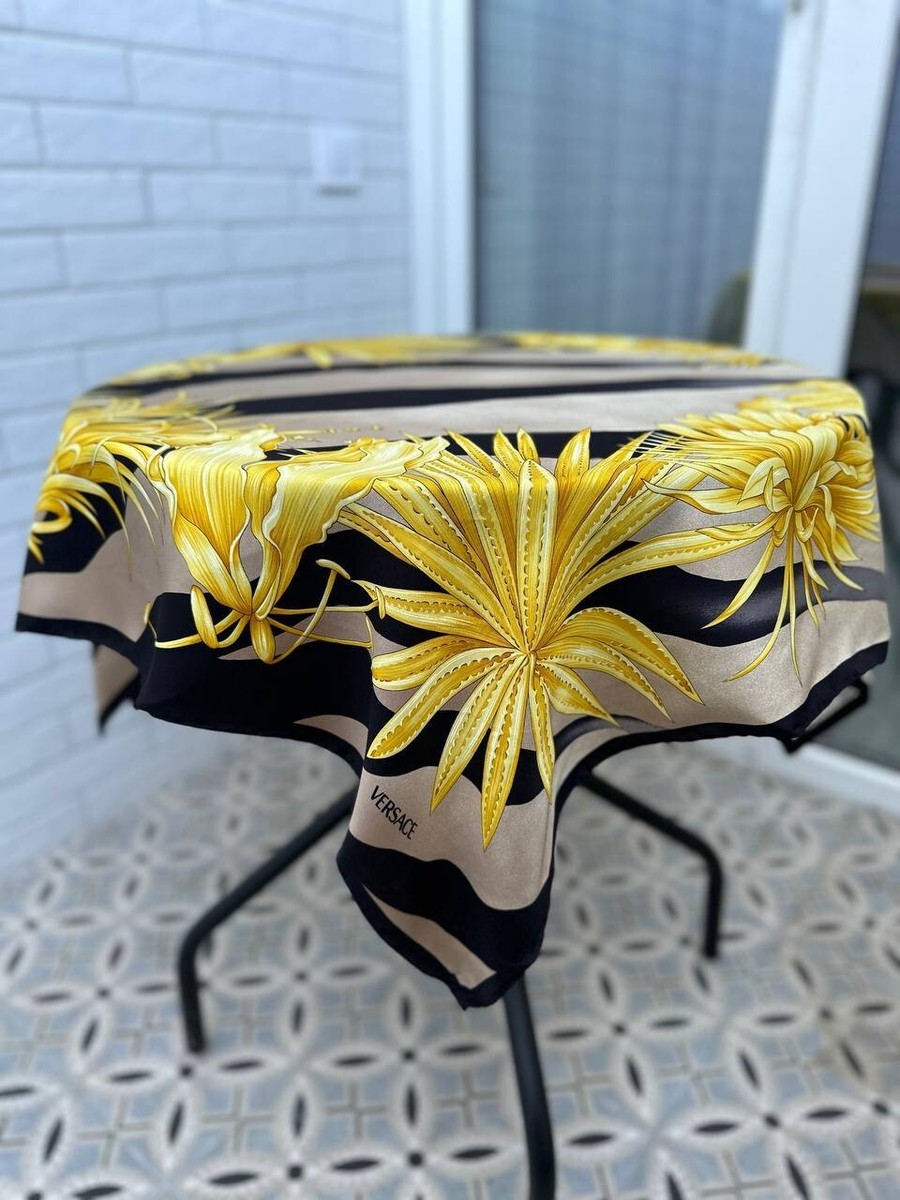 Versace Black Gold Flora Print 100% Silk Scarf Size 90cm | eBay