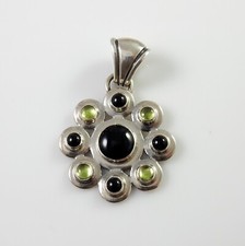 One of a Kind Handmade Sterling Silver Black Onyx Peridot Pendant