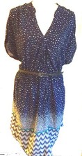 Blue Polka Dot Print Rayon Dress w/Skinny Belt Plus Sizes 2X 3X 4X