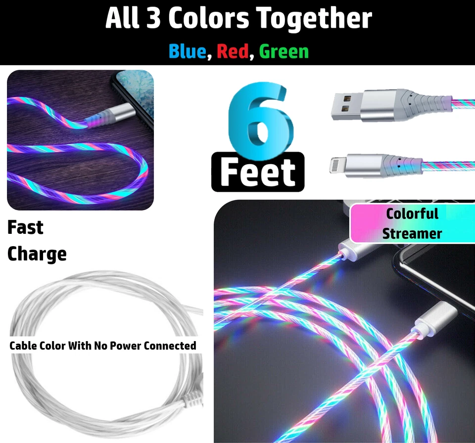 2 Pack 6ft LED Fast Charge 8 Pin Cable for Apple iPhone 13 12 11 X XR XS Pro Max - Image 3 of 4