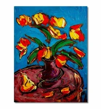 FLOWERS ART  Original Oil Painting on canvas IMPRESSIONIST KAZAV  45TRHT34