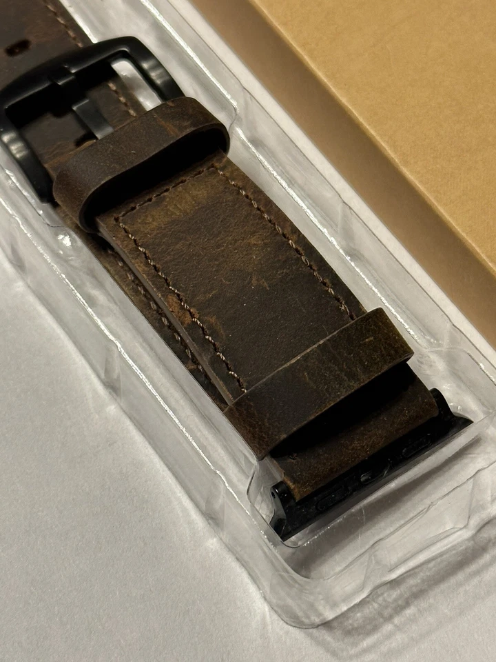 Pulseira de couro Swees compatível com Apple Watch marrom retrô não usado 44mm - Imagem 2 de 4