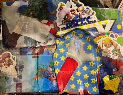MARIO BIRTHDAY PARTY SUPPLIES  CUPCAKE TOPPERS,BALLOONS, BANNER & MORE/BRAND NEW