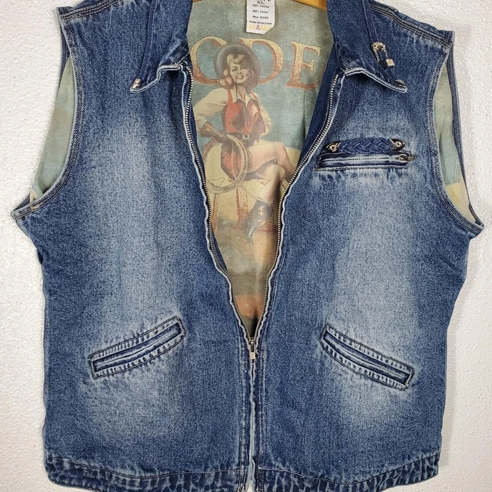 Chaleco de mezclilla Ethyl Vintage Wild West estrás pinup para mujer Western Foto 2 de 4
