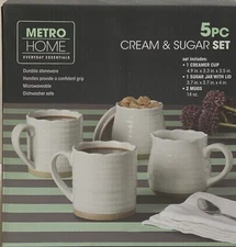 Metro Home Everyday Essentials 5 pcs Cream & Sugar Set NEW