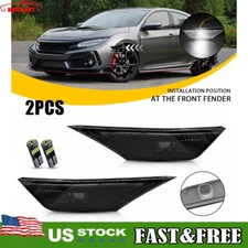 For 2016-21 Honda Civic Front Bumper Reflector Smoked Side Marker Light Assembly