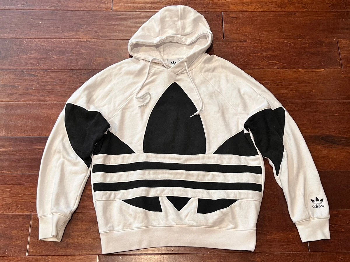 Adidas Mens White Black Trefoil Embroidered Hoodie Sweatshirt S eBay