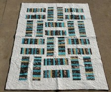 NEW Teal  Brown 54" x 70" Lap Quilt Finished Turquoise Tan-100 Cotton fabrics