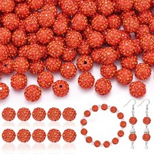 105pcs 10mm Rhinestone Beads for Crafting, Orange Shiny Round Disco Ball Bead...
