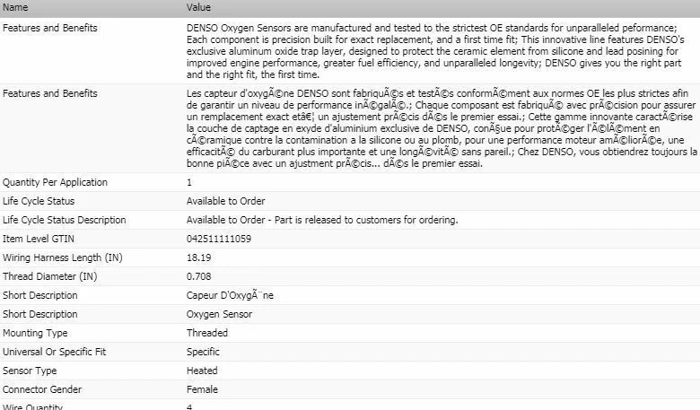 Sensor de oxígeno delantero Denso Upstream para Jeep TJ L6-4,0 L 2001-2003 Foto 2 de 4