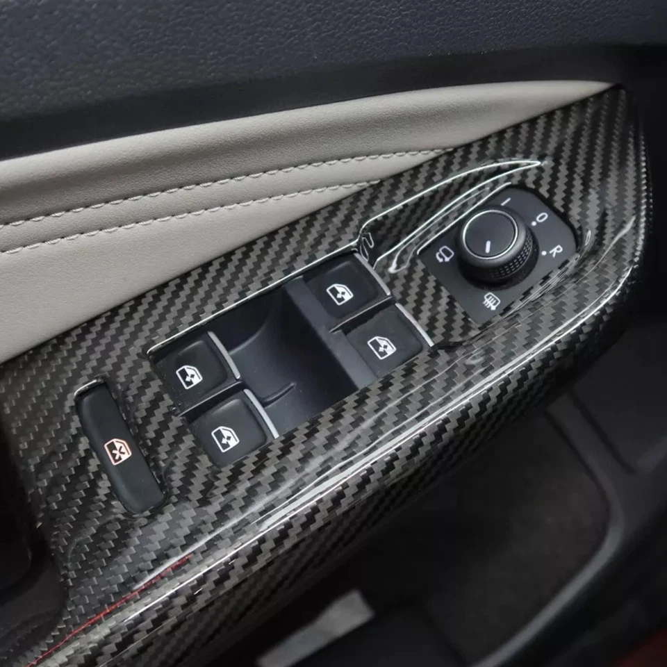 Cubierta de panel de interruptor de elevación de ventana de fibra de carbono seca para VW Golf 8 GTI GTR MK 8 20-24 Foto 3 de 4