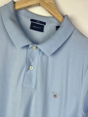 GANT POLOSHIRT Gr. 2XL Herren Slim Fit Kurzarm Hellblau Top Zustand