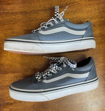 Vans Off The Wall Youth Size 2 Gray White Great Condition Lace Up