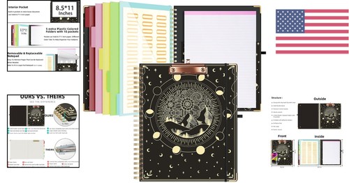 Clipboard Folio with Notepad - Letter Size - 5 Folders with 10 Pockets - Elas... - Picture 2 of 8