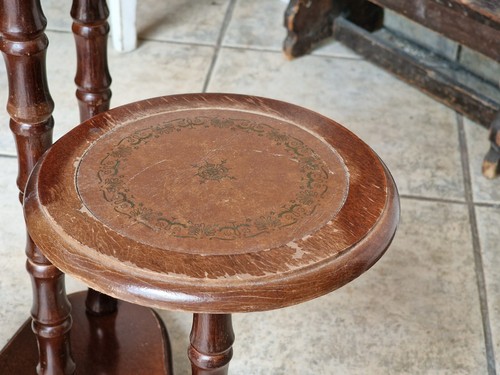 antik Blumensäule englischer Blumentisch Piedestal Säulen Tisch Leder Einsatz - Bild 5 von 11
