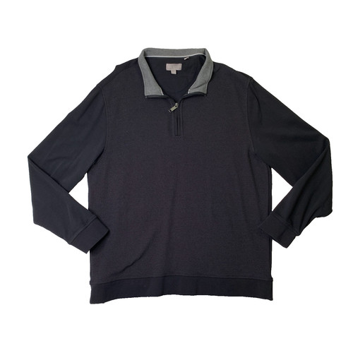 Ted Baker, Vintage Ted Baker Sweatshirt Men XL Black Cotton Blend 1/4 Zip Textured Pullover