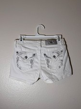 Miss Me White Mid Rise Denim Shorts Size 25 Rhinestone Embellished Stretch