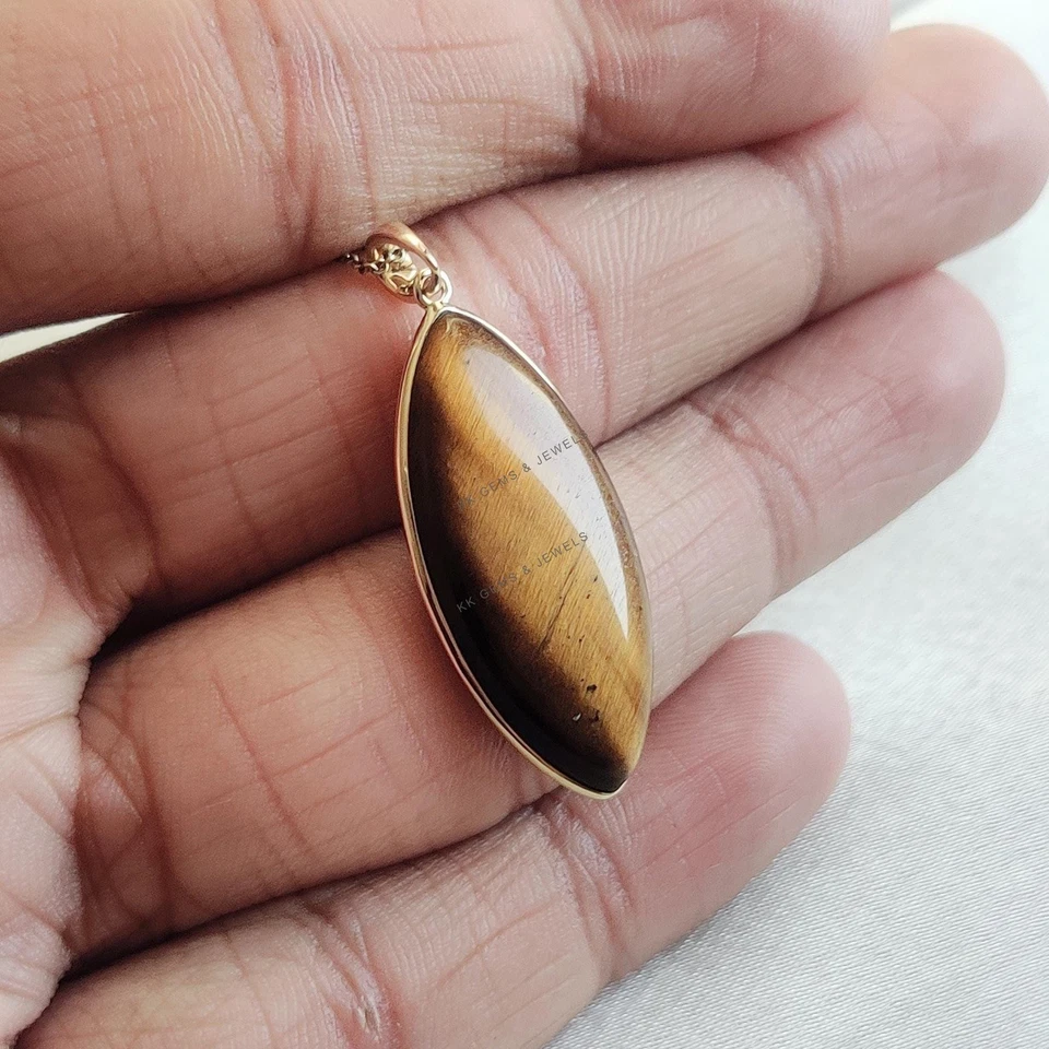 Collar de piedra de nacimiento de junio zodiaco oro 14K colgante ojo de tigre natural de 17,50 quilates Foto 2 de 4