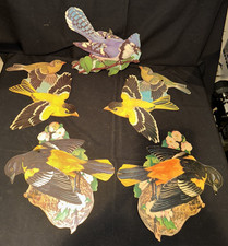 Lot of 5 Vintage Dennison Colorful Bird 1950's Die-Cut Decorations Tote A4 