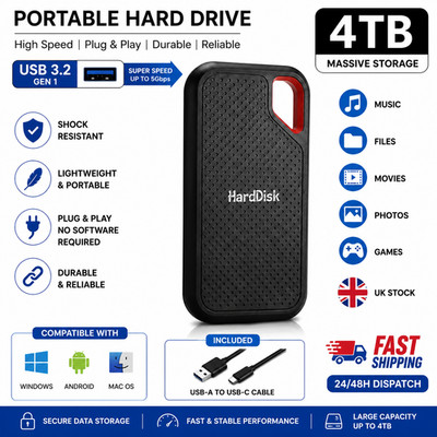 2-4TB Externe Festplatte Disk USB 3.0 HDD Speicher Speicher für PC Laptop Telefon UK