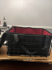 Black Metal Bicycle Basket with Red Removable Liner, Straps, Reflective Strip