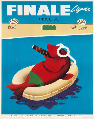 Finale Ligure Italien Poster Vintage Strandkunst von Puppo -...