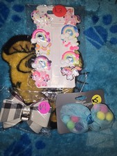 Girls Unicorn Rainbow Glitter Hair Clip Set w/ Blue Bow Clip, Multicolor