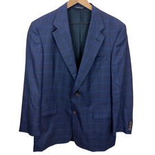 VTG Burberrys Mens Size 42R Blue Plaid Houndstooth Two Button Blazer Sport Coat