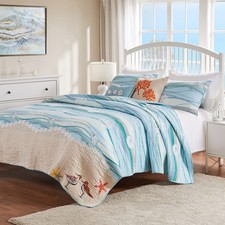 Maui Coastal Quilt Set California King Ocean Blue Bedding 5 Piece Pillow Shams